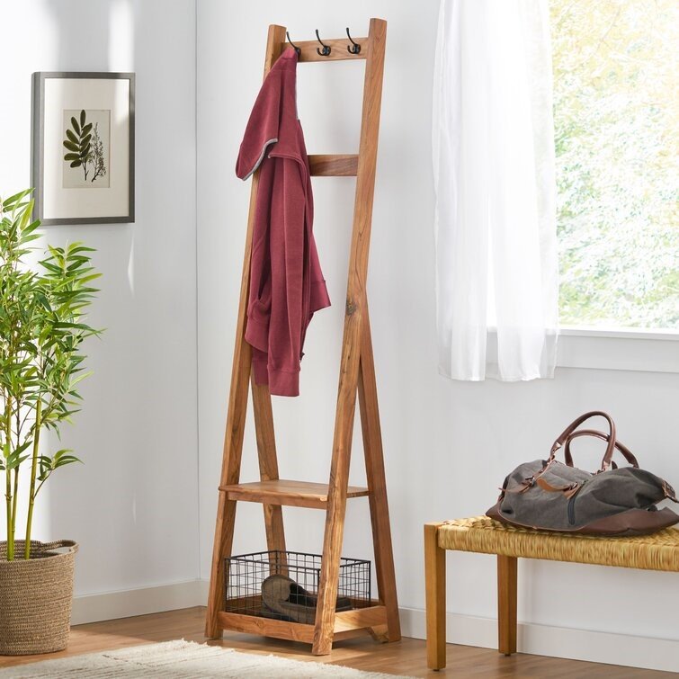 Bucy Wide Solid Wood Freestanding Coat Rack with Storage - Image 2