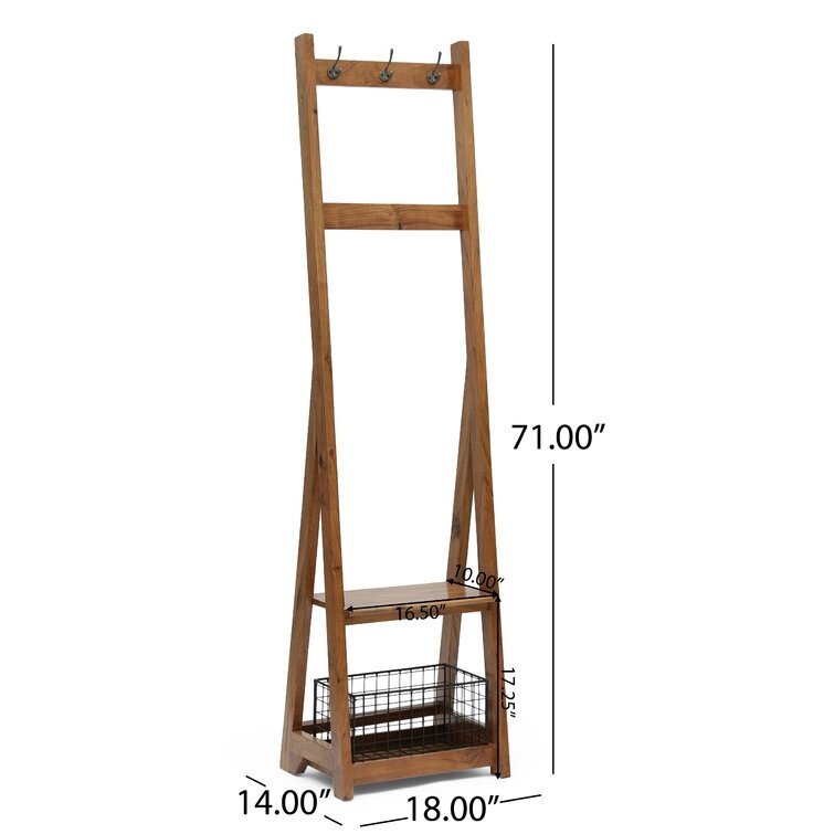 Bucy Wide Solid Wood Freestanding Coat Rack with Storage - Image 6