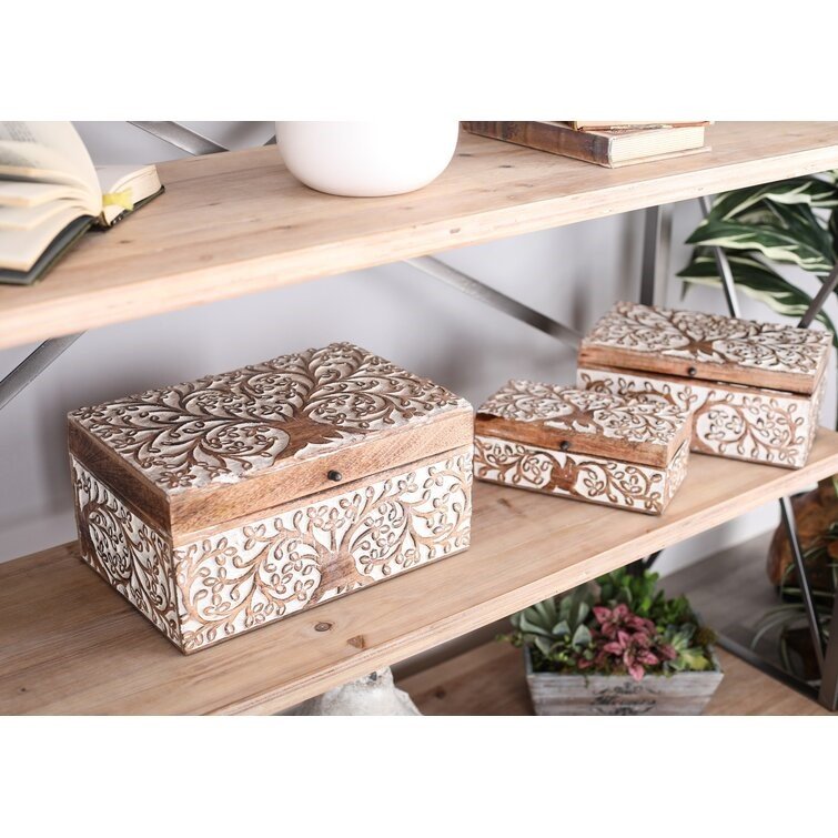 Carved Tree Natural Decorative Box Set - Image 2